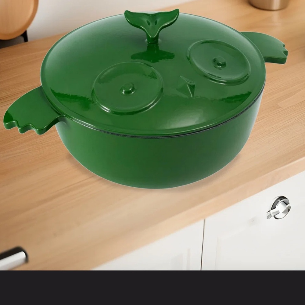 Owl Lovers!!!Beautiful Green Owl Cast Iron 5 qt Dutch Oven - Picture 2 of 5